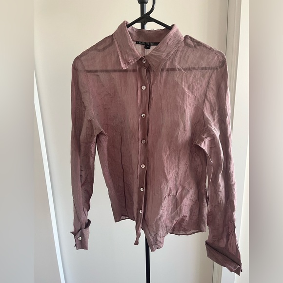 Lafayette New York 148 Silk Blend Button Down Shirt Mauve Purple Sheer Sz 10 - Picture 5 of 8